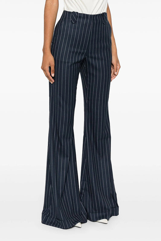 High-Waisted Stripe Flared Trousers - Blue