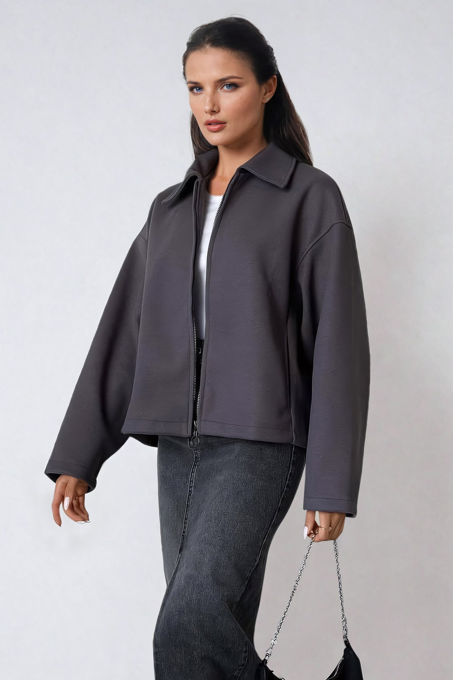 Oversized Collared Jacket - Gray