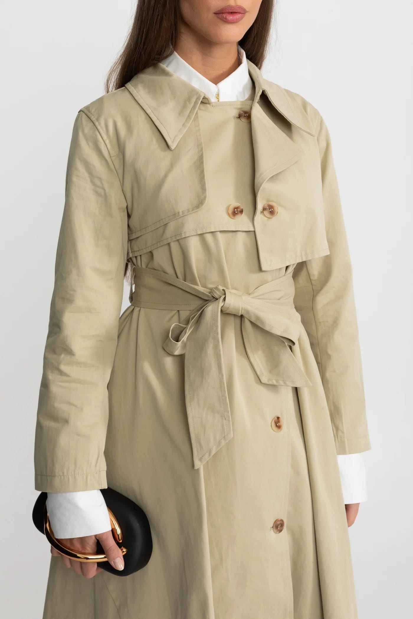 Asymmetrical Hem Belted Long Coat - Khaki