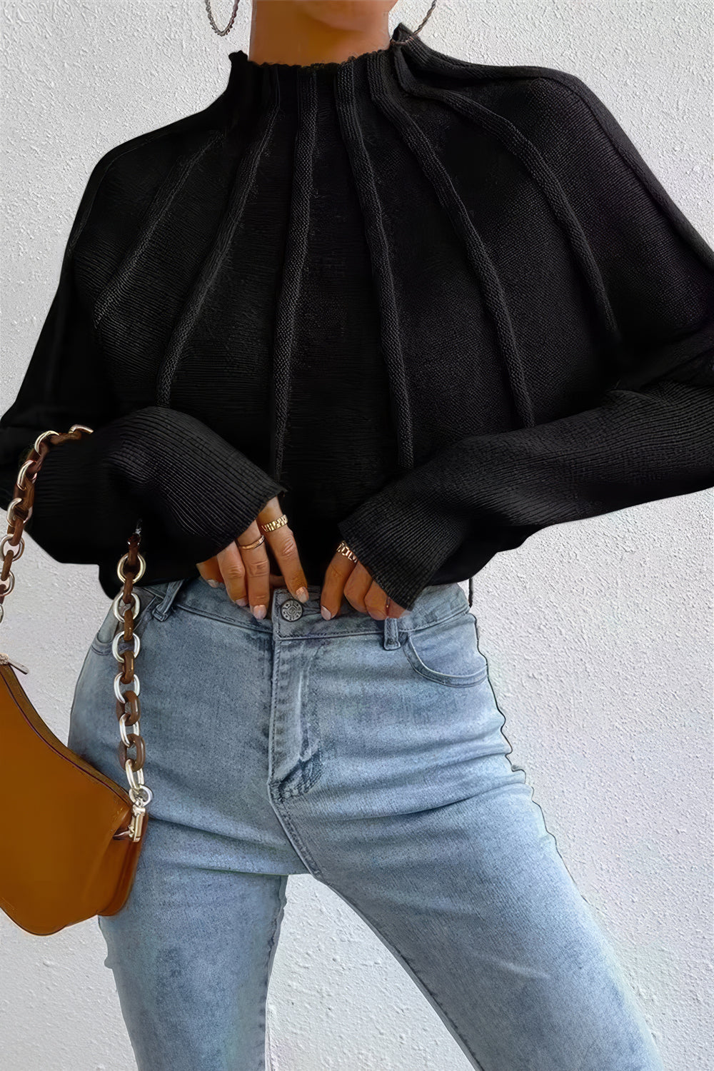 Contemporary Ribbed Mock-Neck Sweater