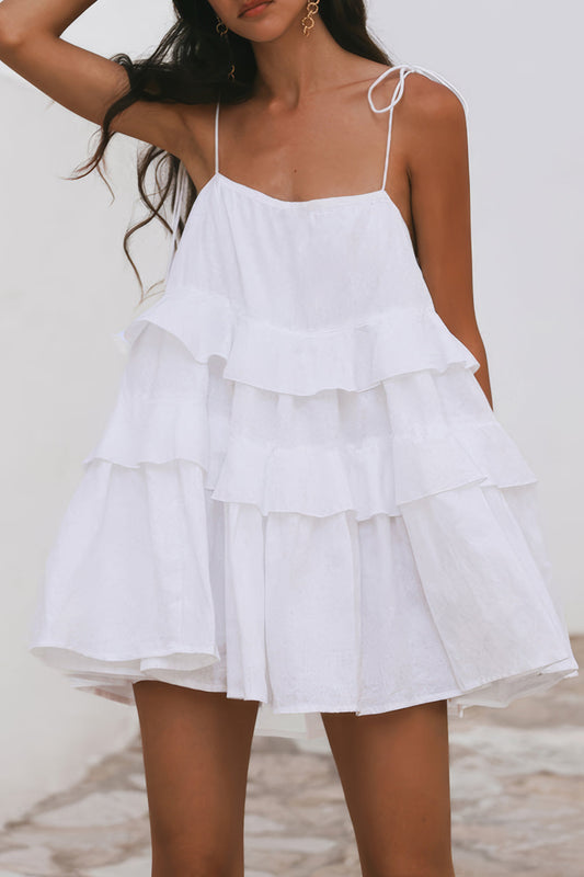 Tiered Ruffle Tie-Strap Mini Dress
