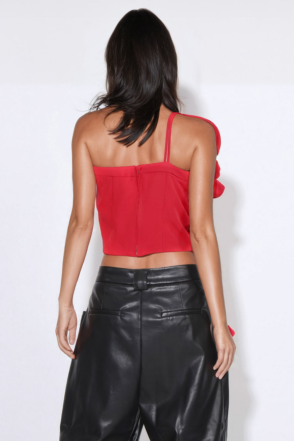 Cropped Top with Oversized Ruffle Detail - Red