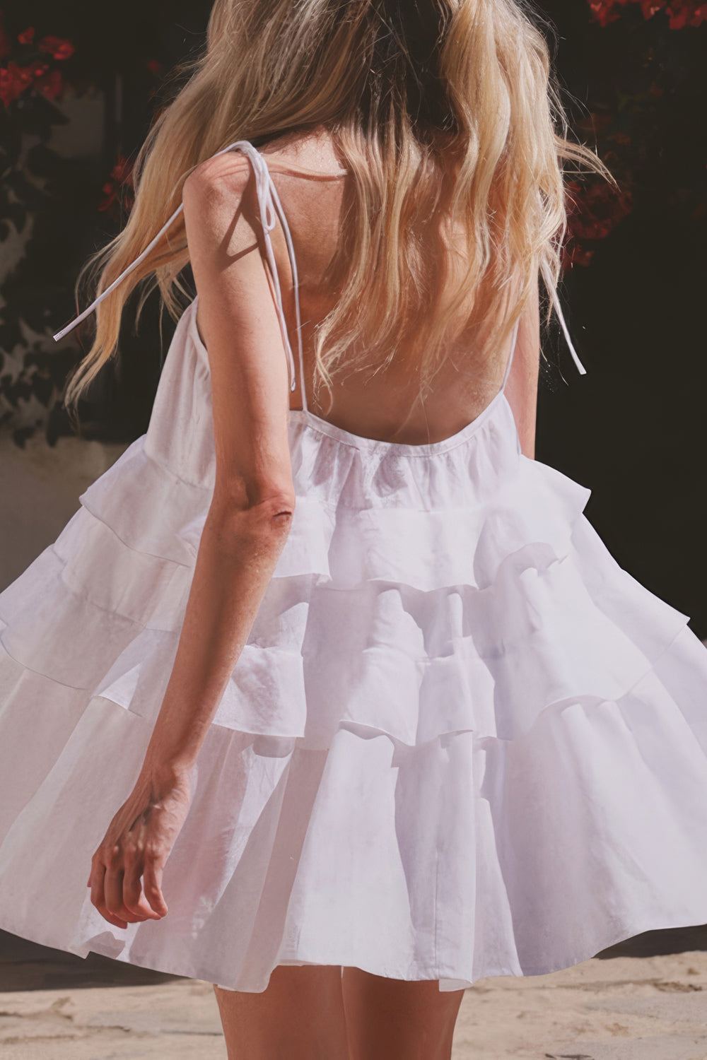 Tiered Ruffle Tie-Strap Mini Dress
