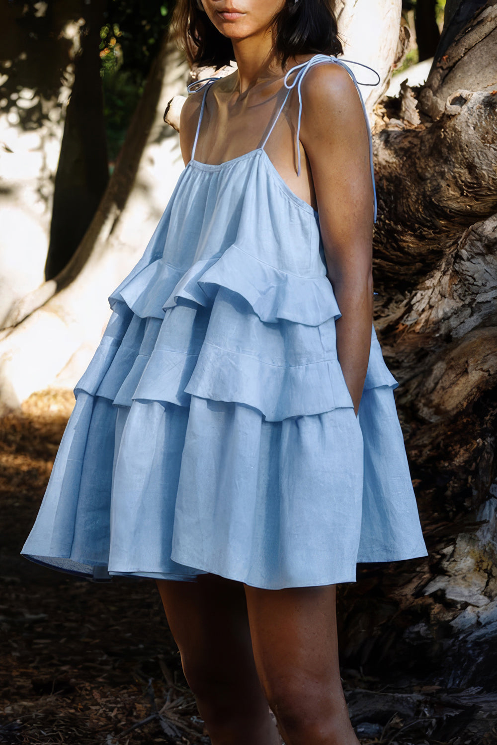 Tiered Ruffle Tie-Strap Mini Dress