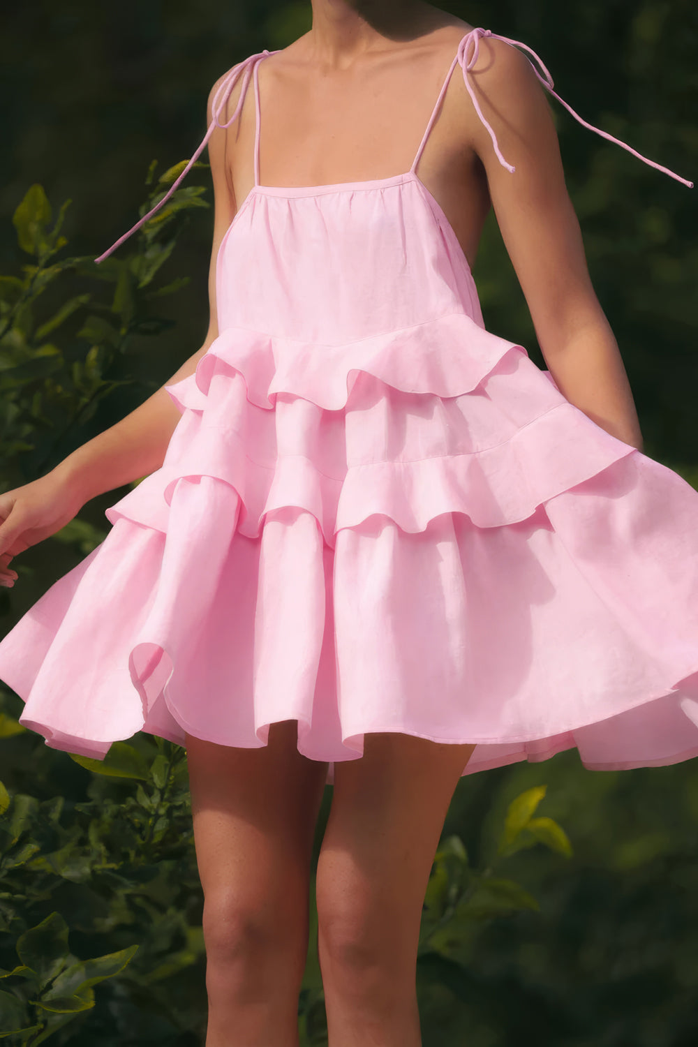Tiered Ruffle Tie-Strap Mini Dress