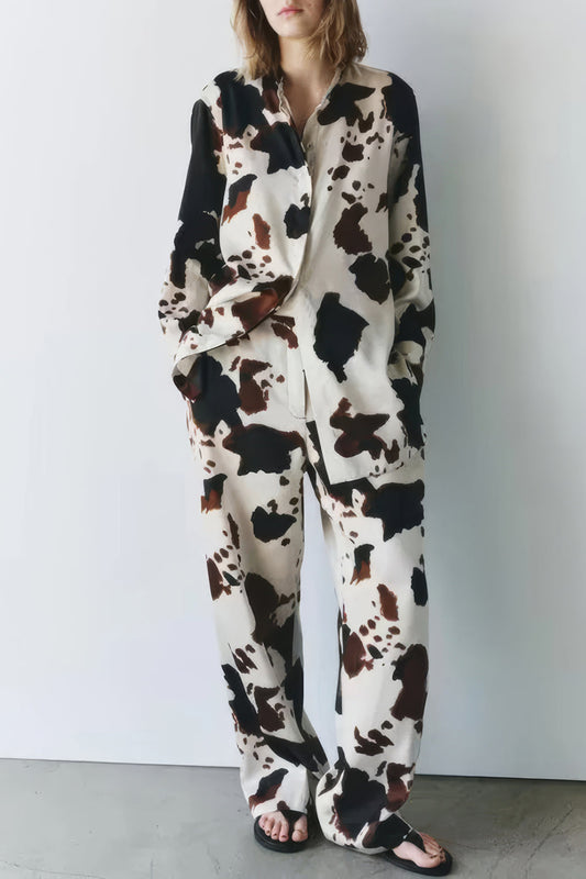 Two-Piece Set Abstract Print Shirt and Trousers