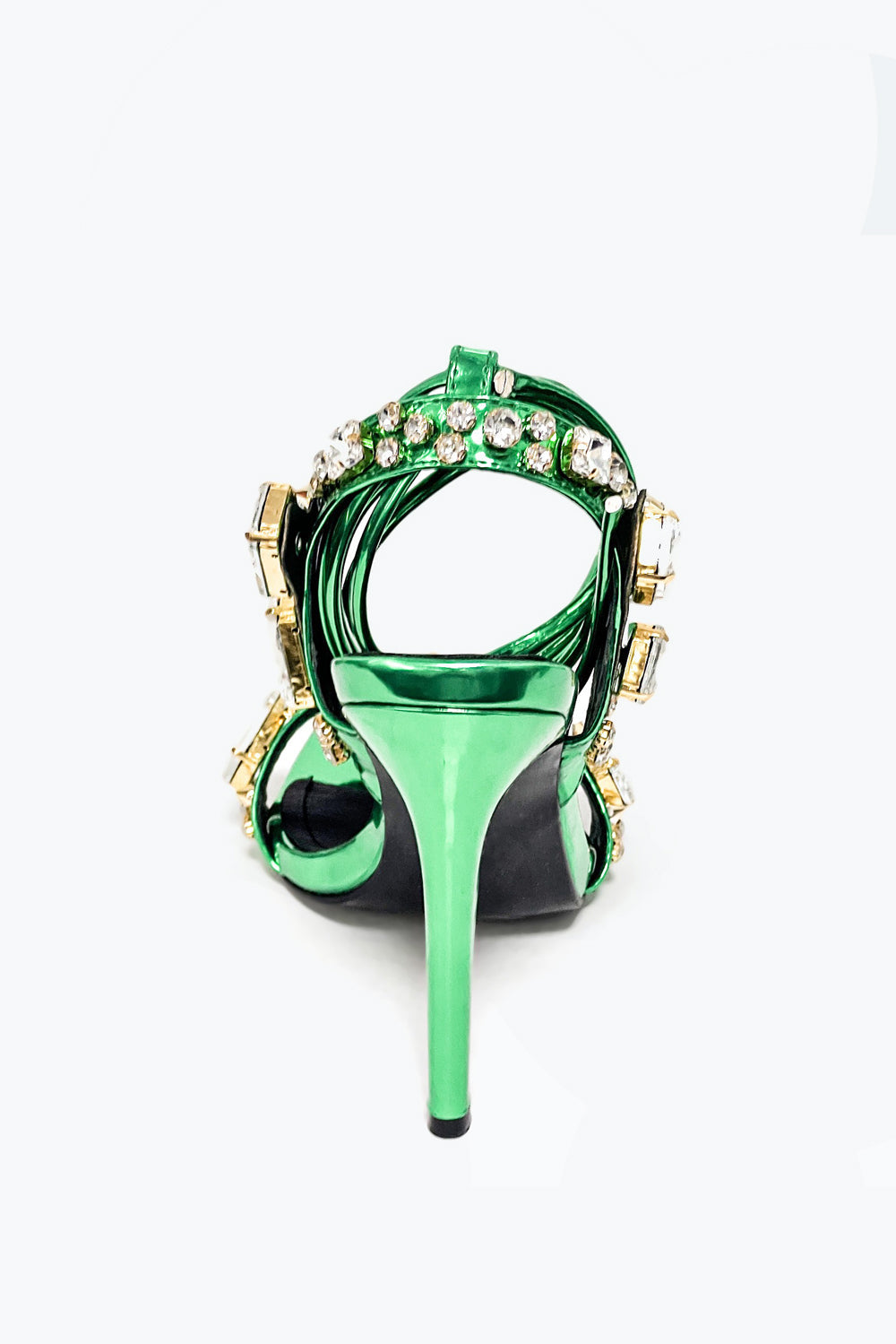Heeled Sandals with Oversized Stones and Lace-Up Straps - Green
