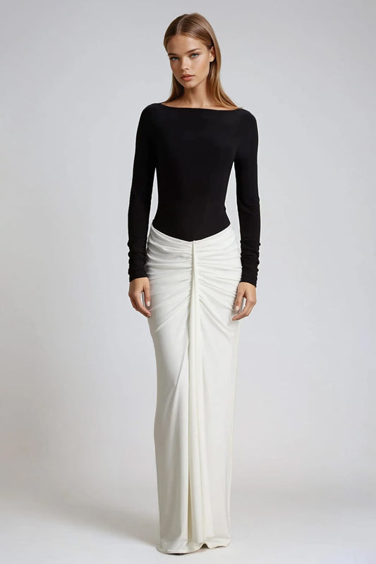 Two-Tone Long Sleeve Maxi Dress - White