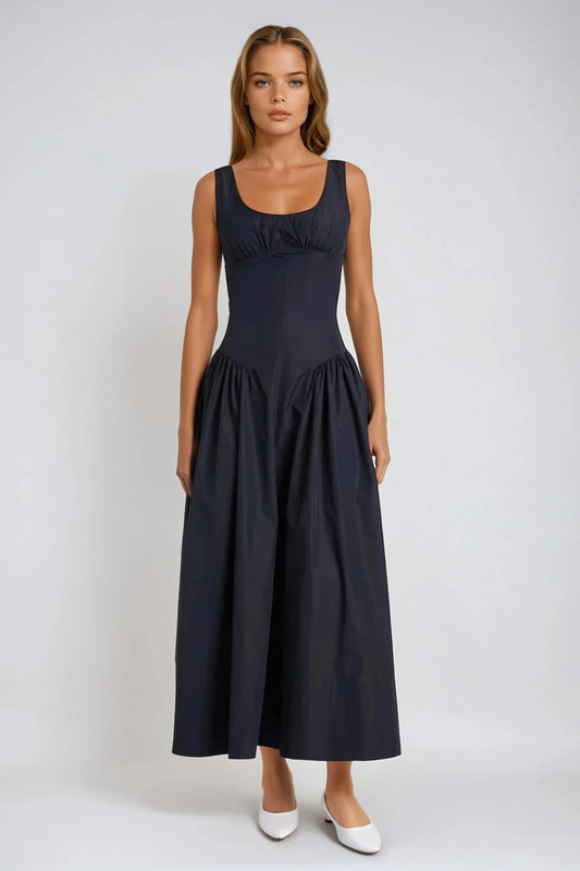 Sleeveless Gathered Midi Dress - Blue