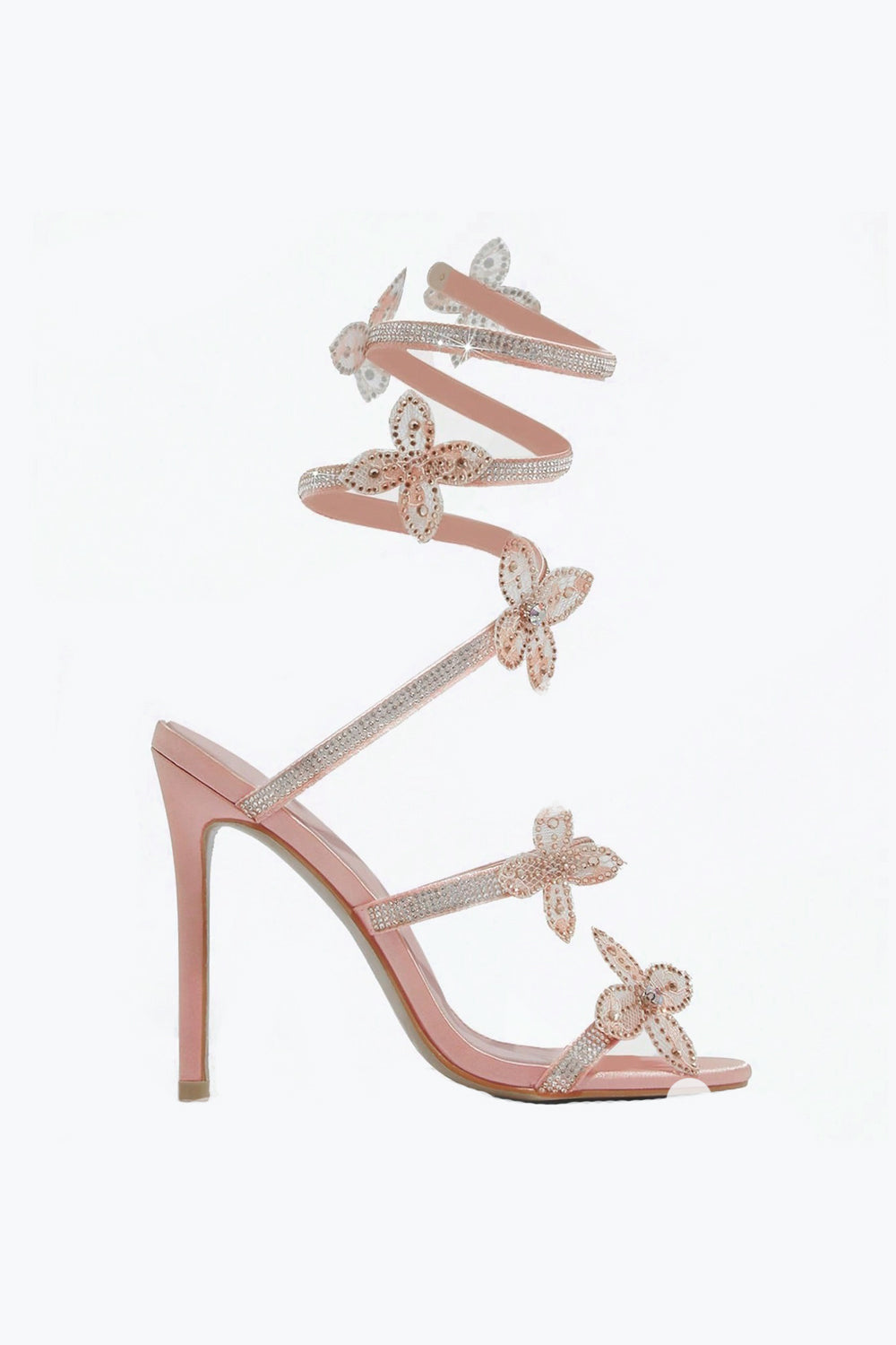 Lace-Up Sandals with Butterfly Detail - Pink