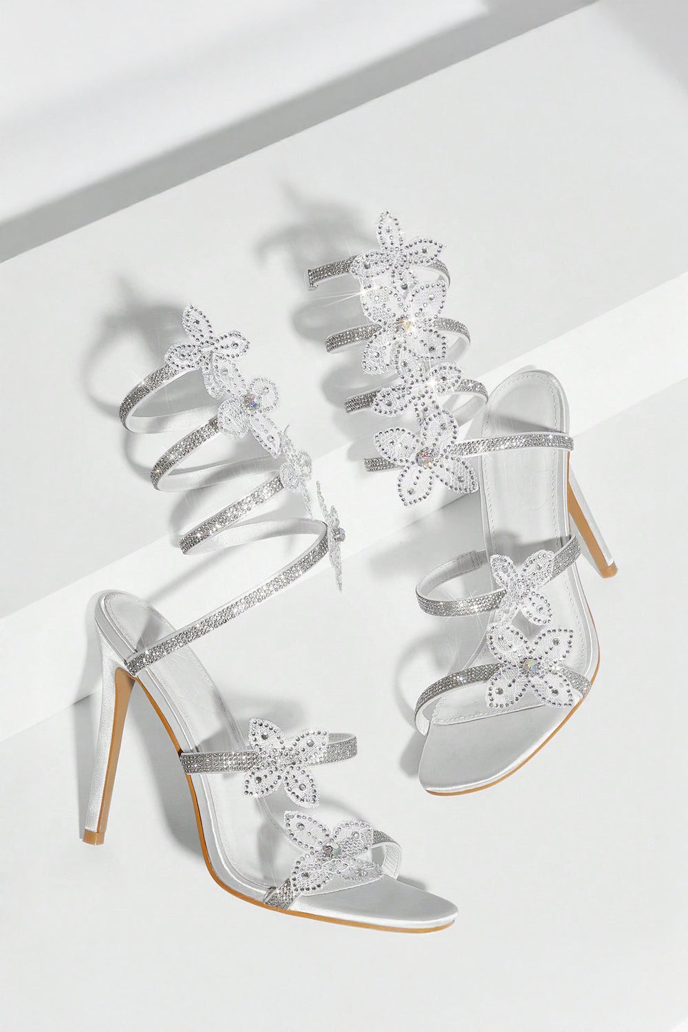 Lace-Up Sandals with Butterfly Detail - White