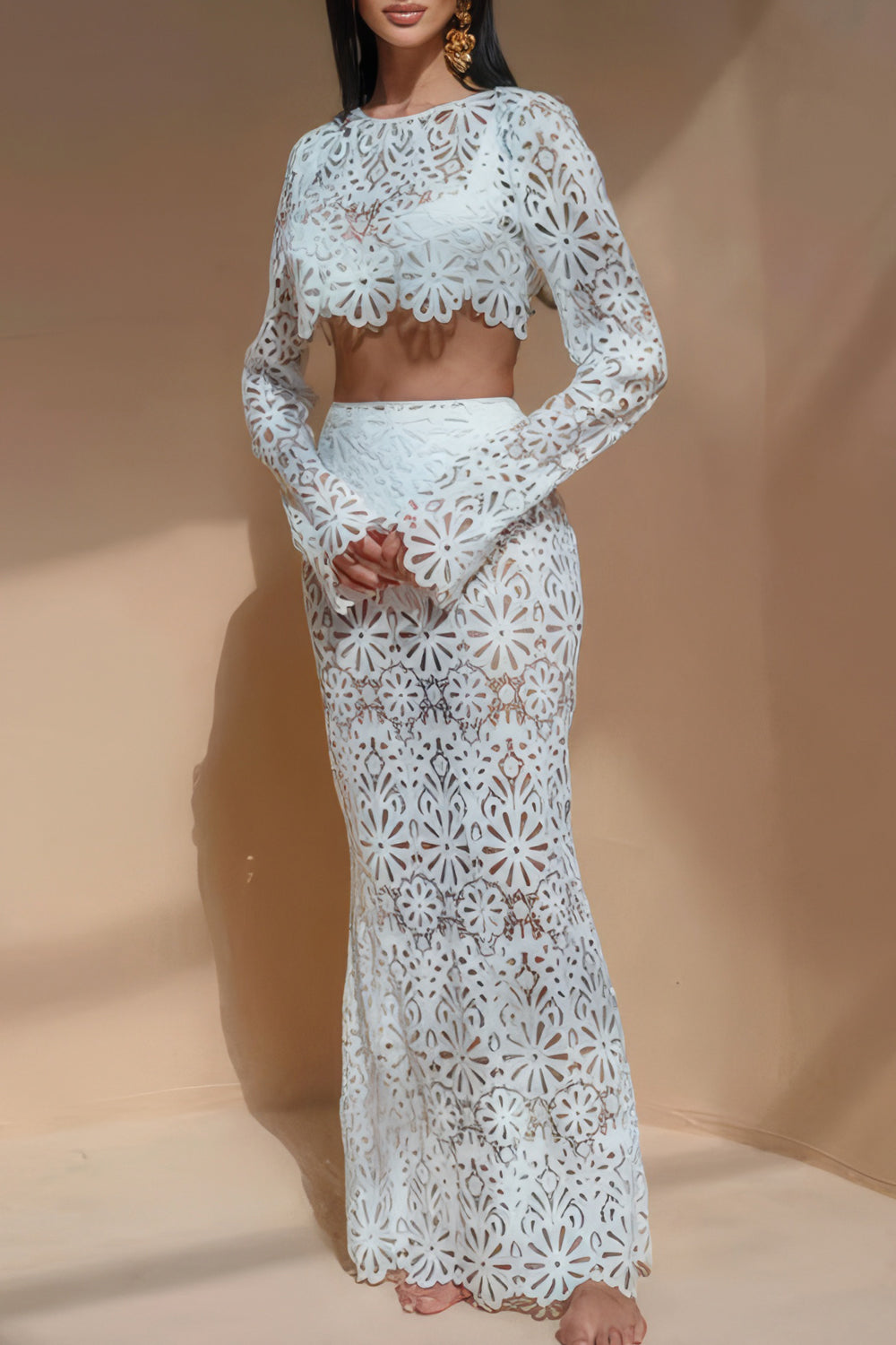 Floral Lace Crop Top and Maxi Skirt Co-Ord Set