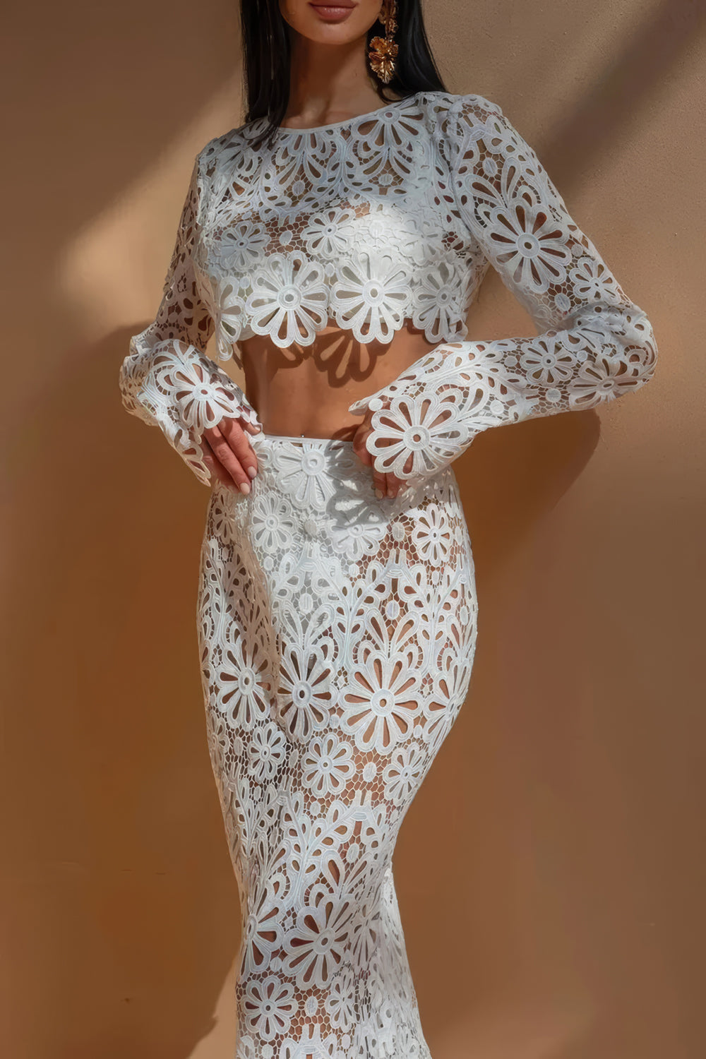 Floral Lace Crop Top and Maxi Skirt Co-Ord Set