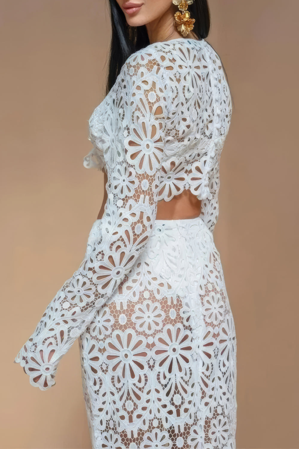Floral Lace Crop Top and Maxi Skirt Co-Ord Set