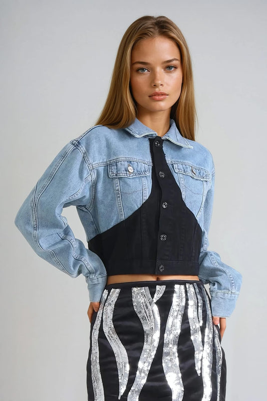Denim Jacket with Contrast Panel - Blue