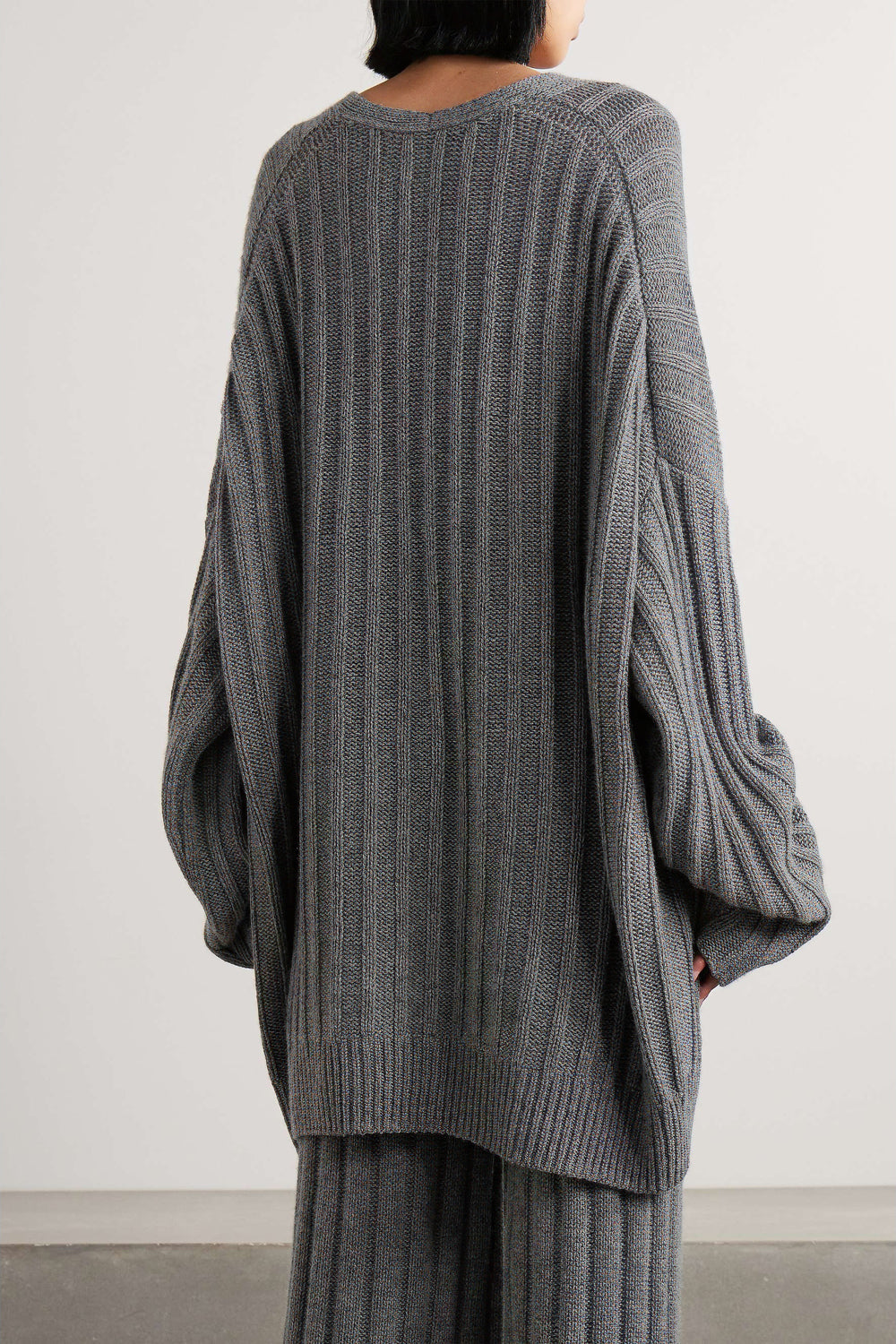Ribbed V-Neck Oversized Top and Trousers Co-Ord Set