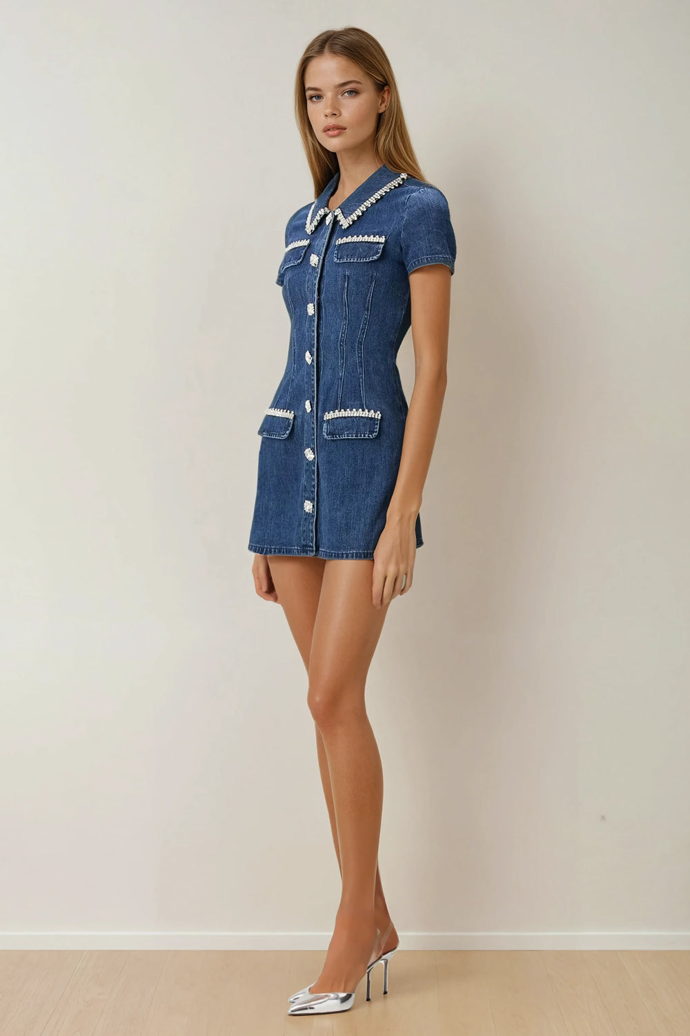 Pinstripe Halter Neck Mini Dress - Blue