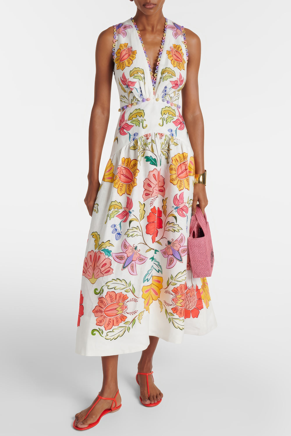 Floral Printed Sleeveless Midi Dress