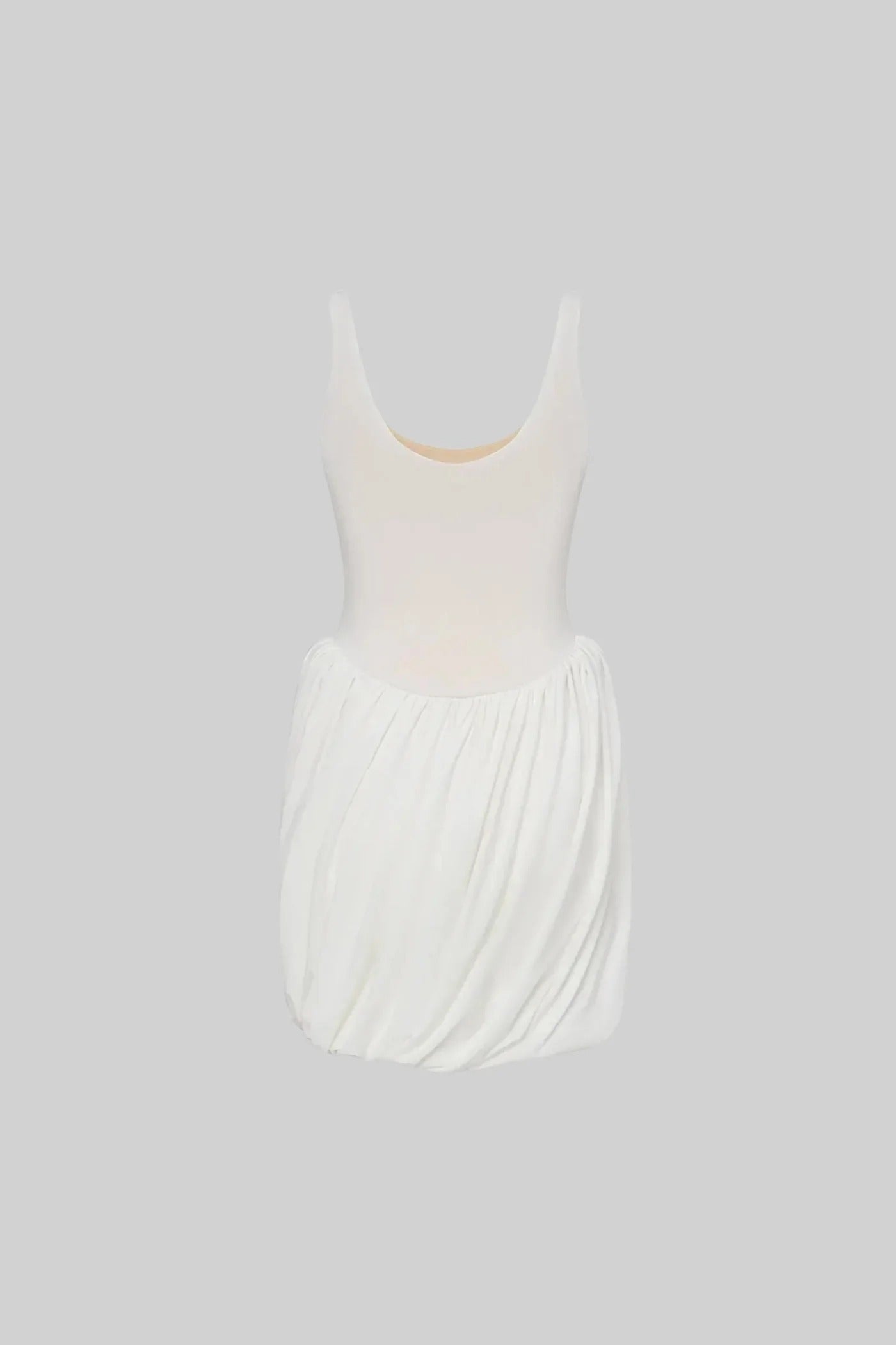 Draped Mini Dress With Scoop Neck and High-Cut Hem - White