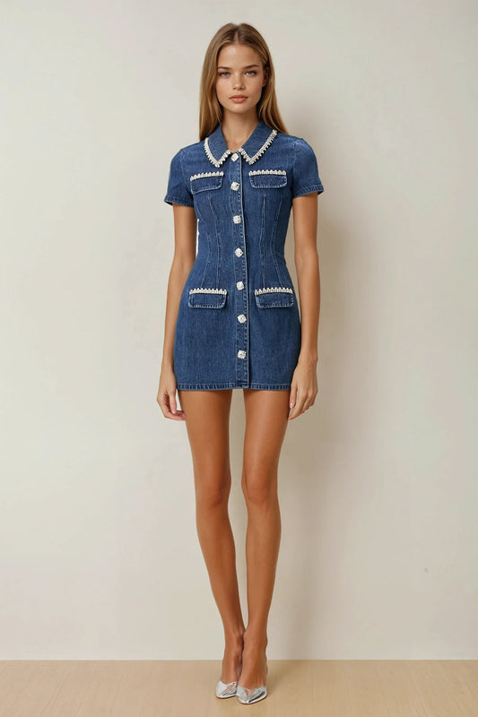 Pinstripe Halter Neck Mini Dress - Blue