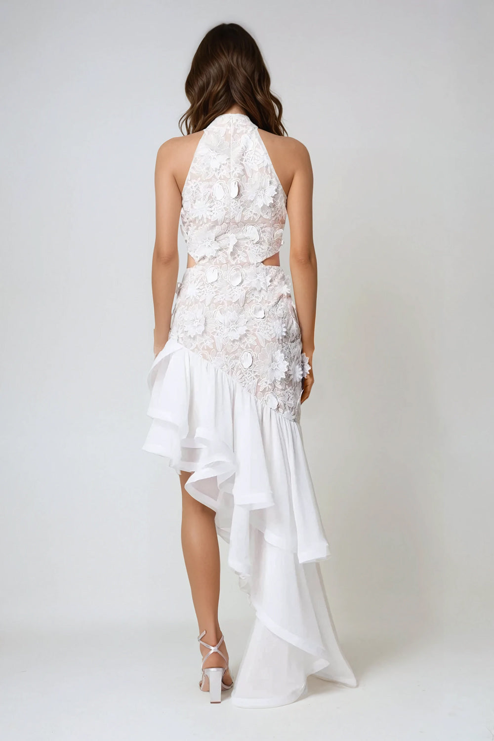 Floral Embellished Cut-Out Midi Dress - White