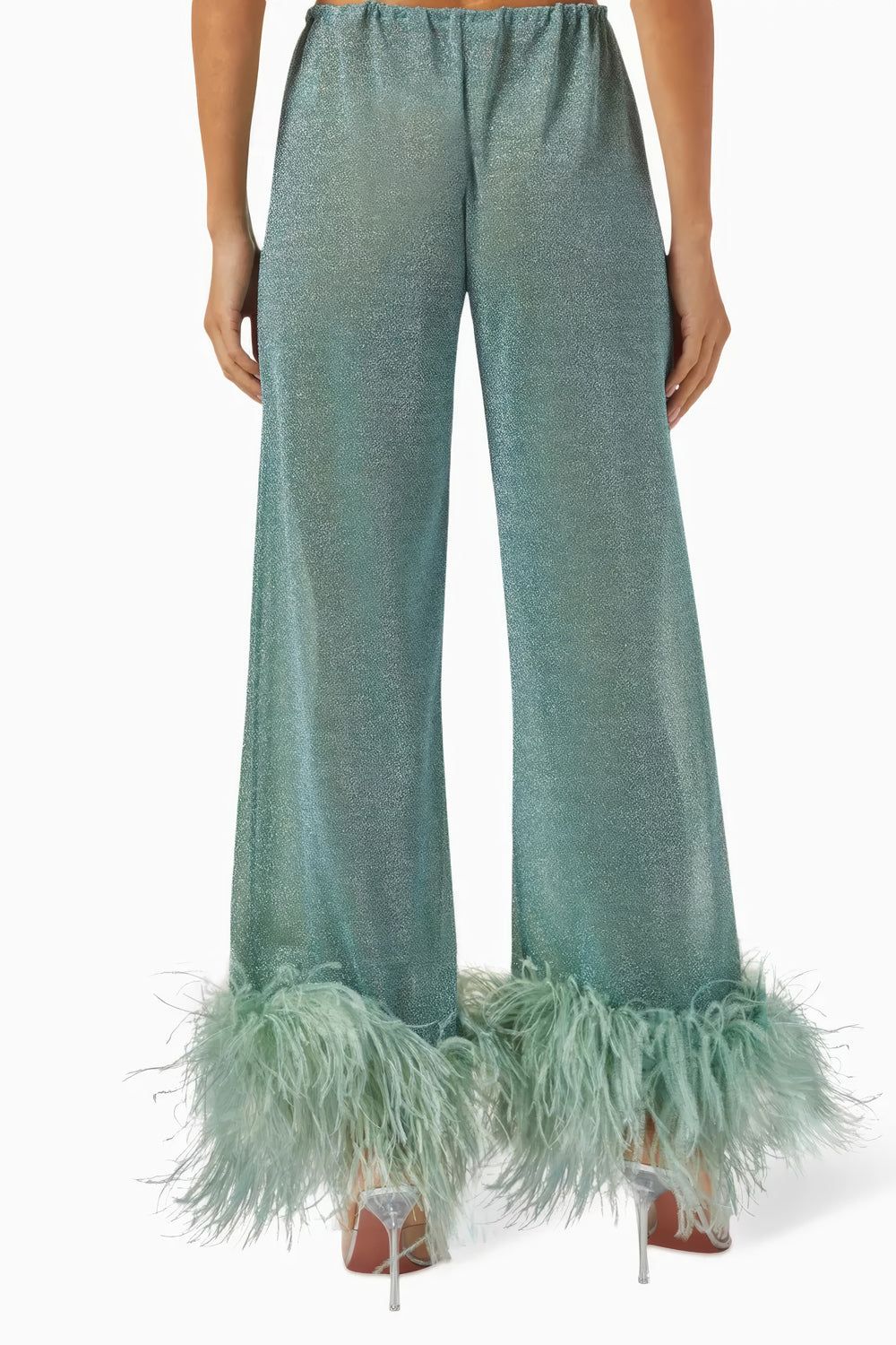 Wide-Leg Trousers with Feather Detailing - Blue