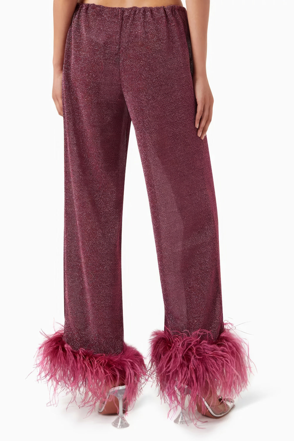 Wide-Leg Trousers with Feather Detailing - Pink