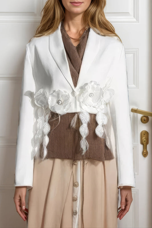 Embellished Cropped Blazer with Leaf Detailing