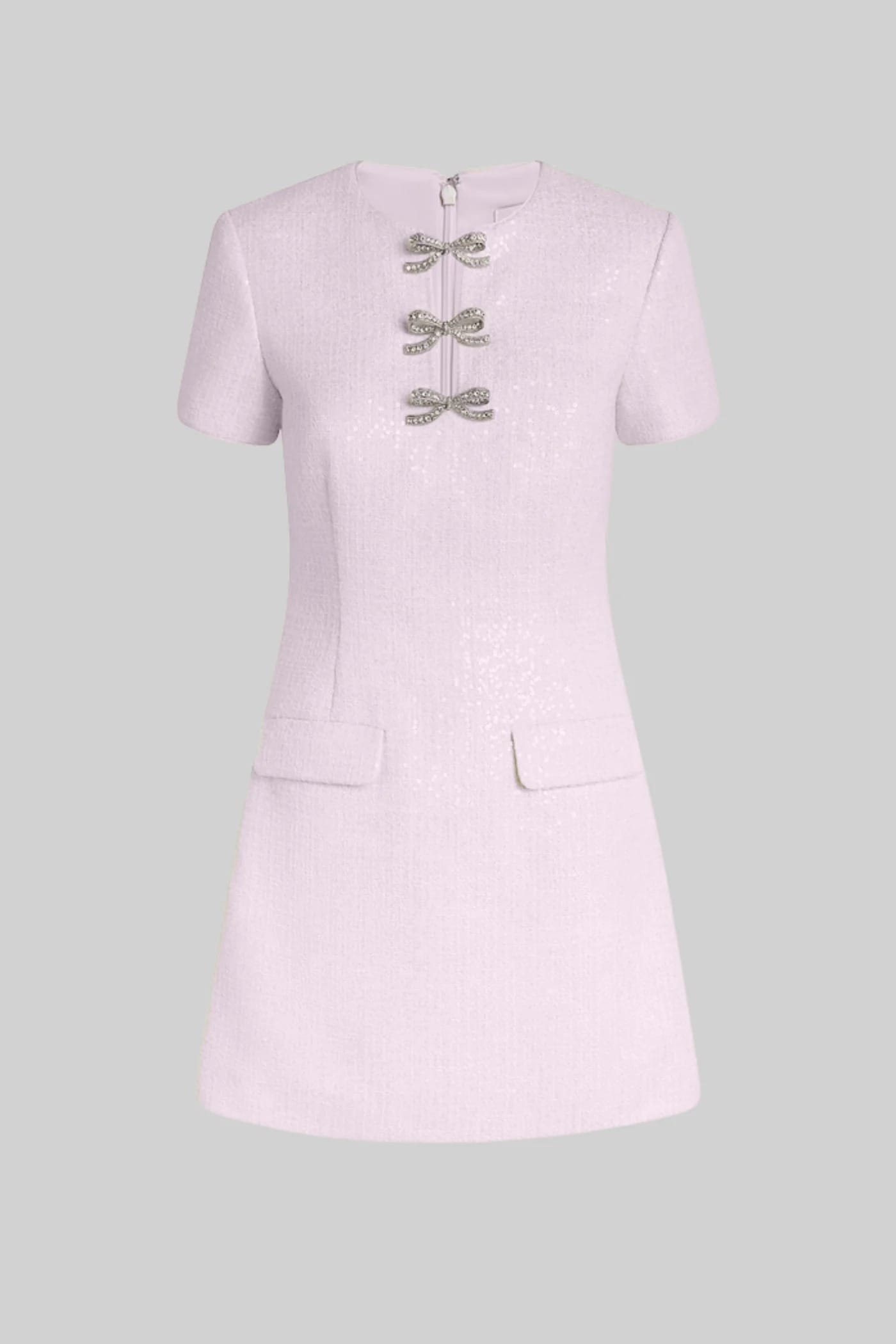 Short Sleeve Mini Dress with Bow Detail Neckline - Pink