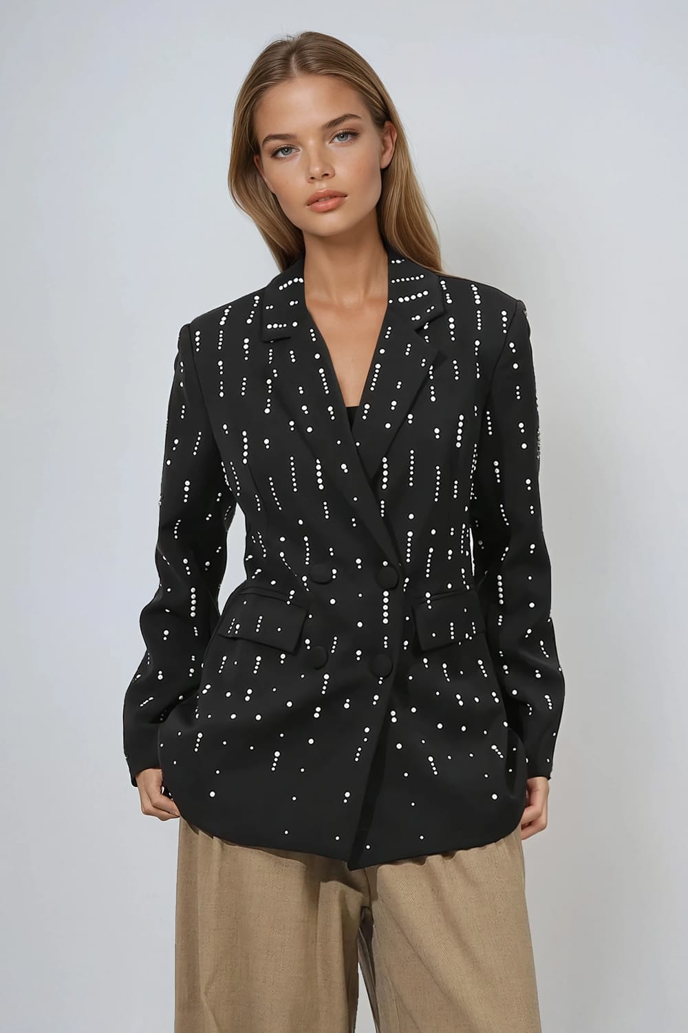 Studded Long Sleeve Blazer - White