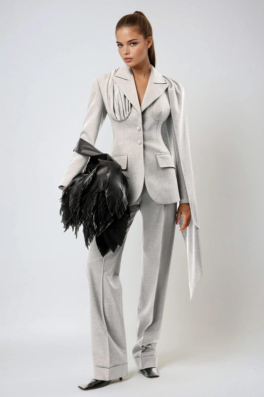Draped Detail Tailored Blazer - Gray