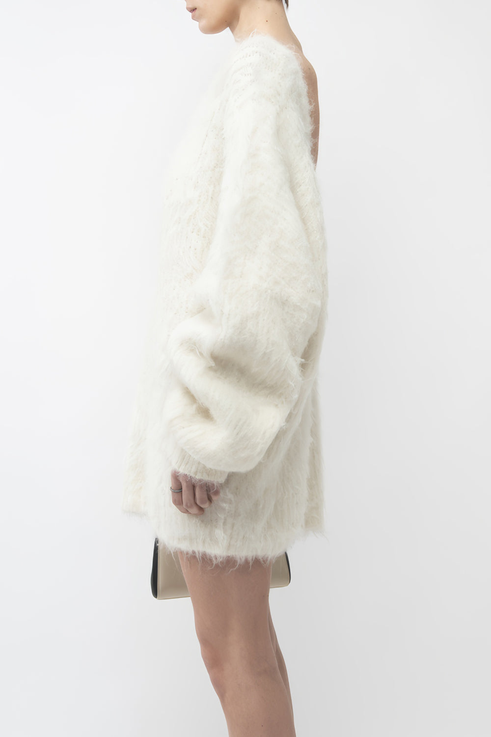 Wide Shoulder Knit Mini Dress with Open Back