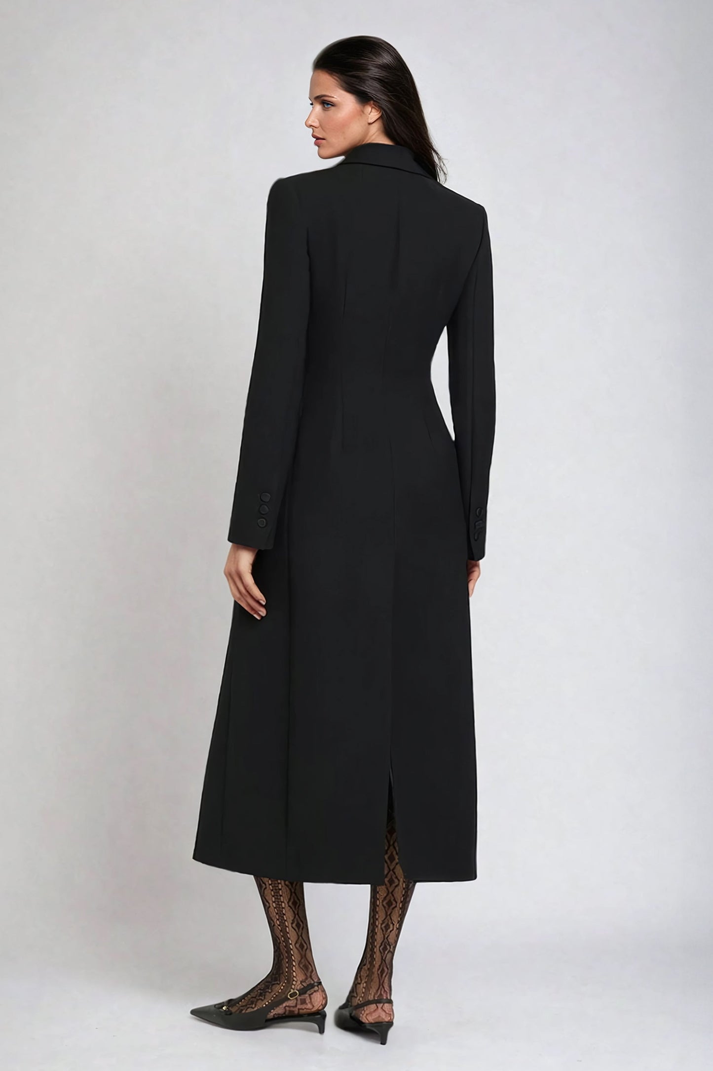 Structured Double-Breasted Longline Trench Coat - Black