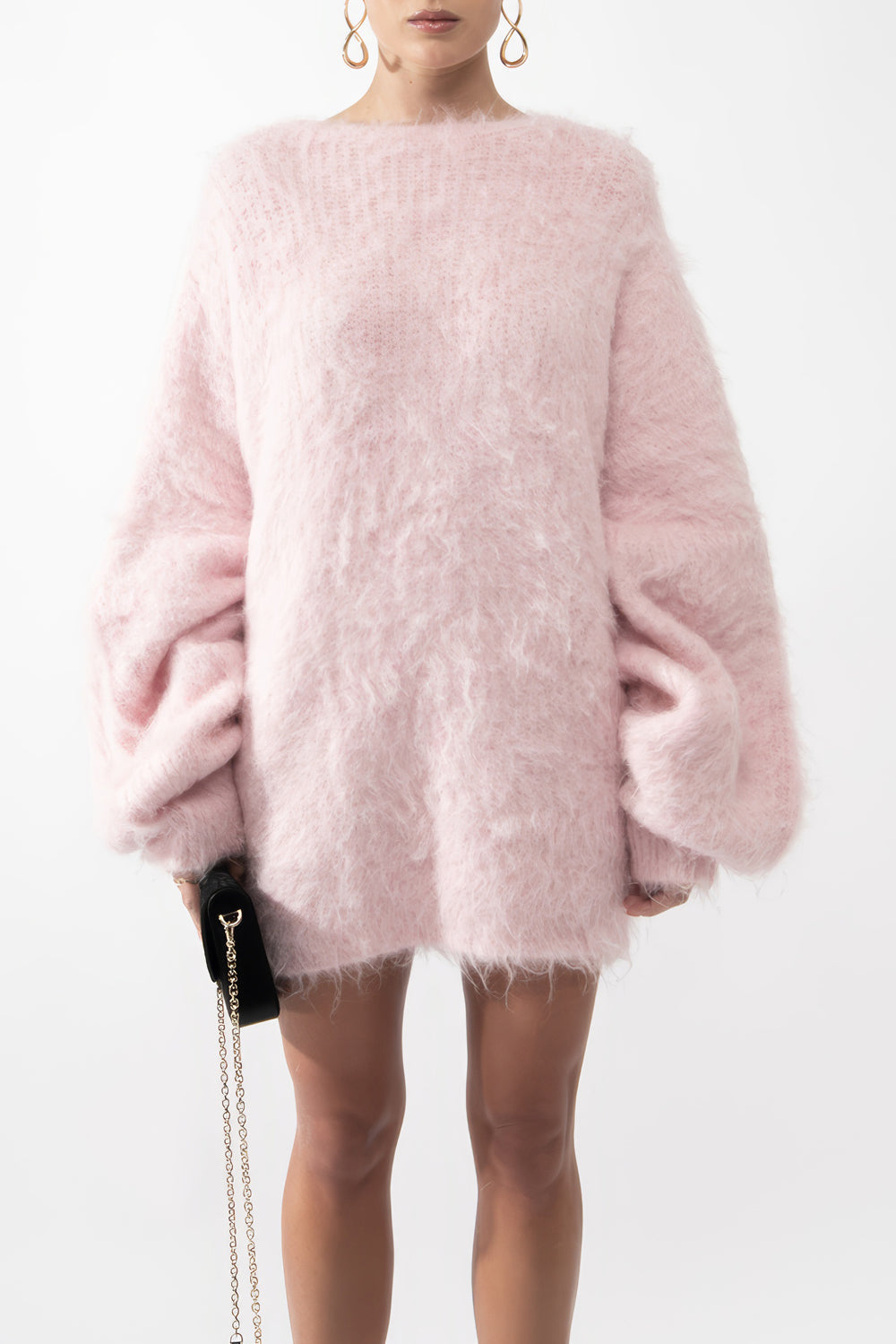 Wide Shoulder Knit Mini Dress with Open Back