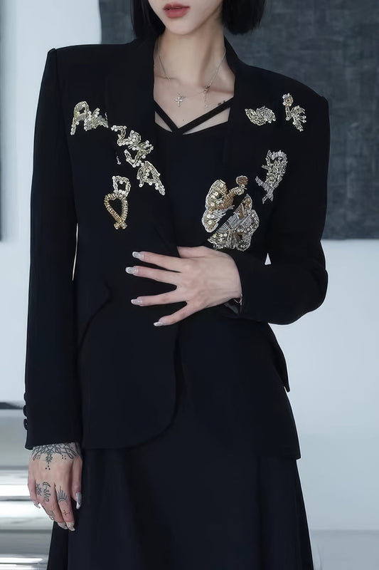 Embellished Single-Breasted Tailored Blazer