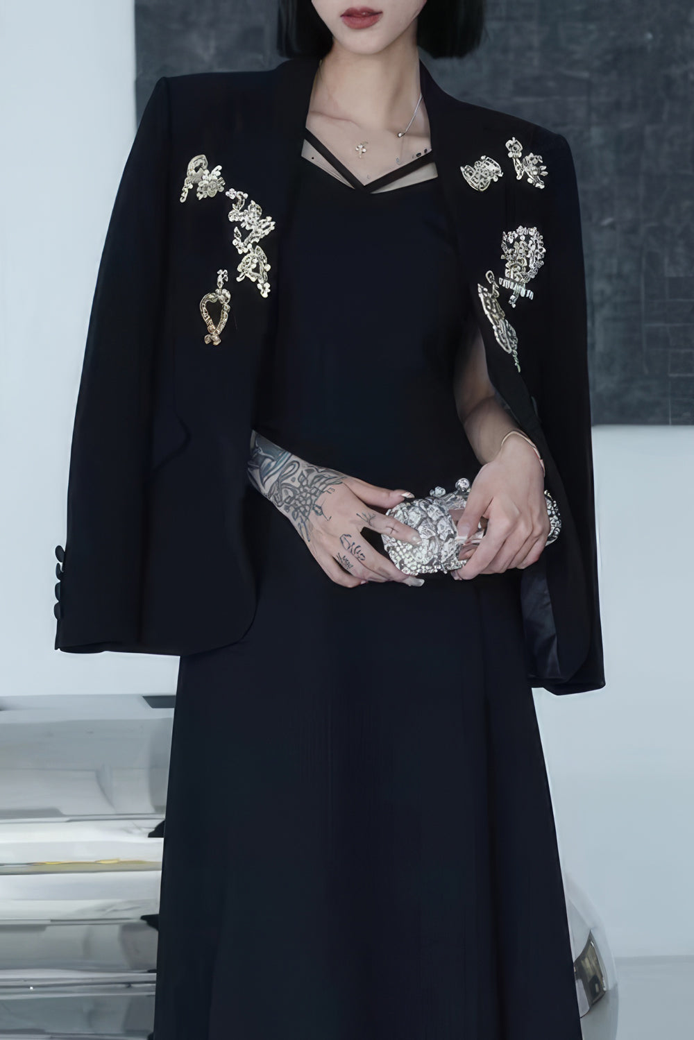 Embellished Single-Breasted Tailored Blazer