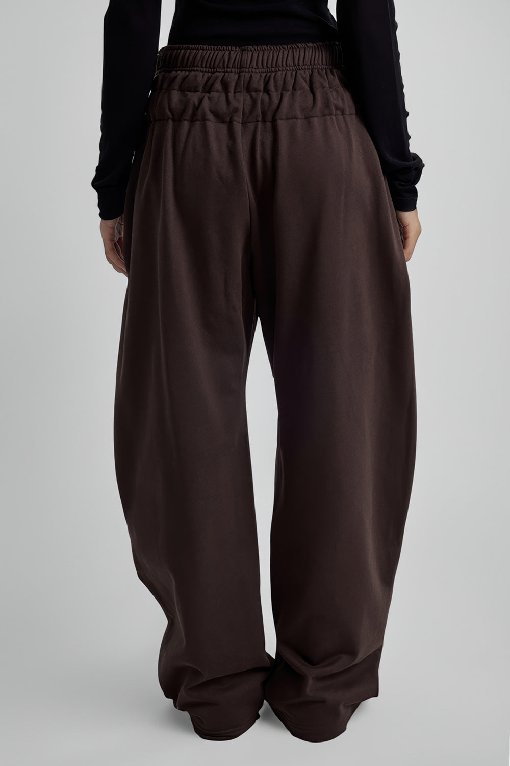 Wide-Leg Sweatpants with Belt Accent - Brown