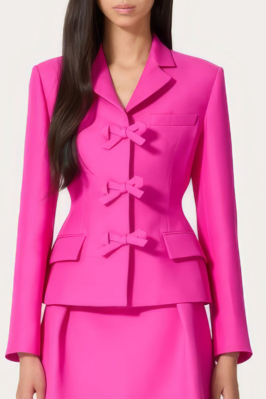 Tailored Blazer with Bow Buttons - Pink