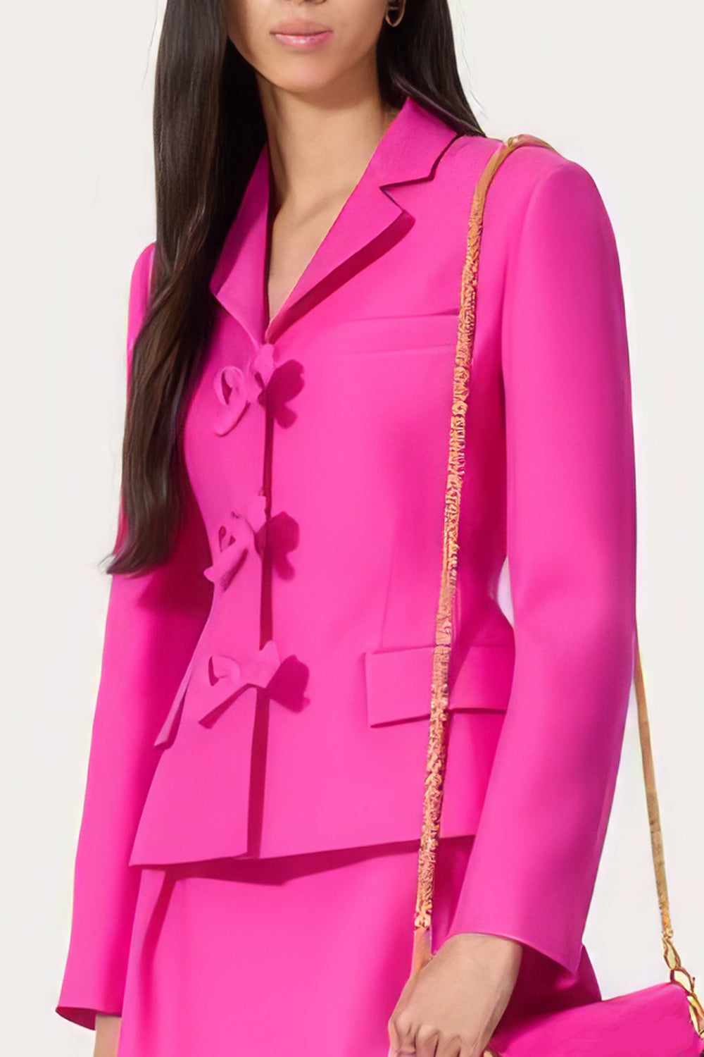 Tailored Blazer with Bow Buttons - Pink
