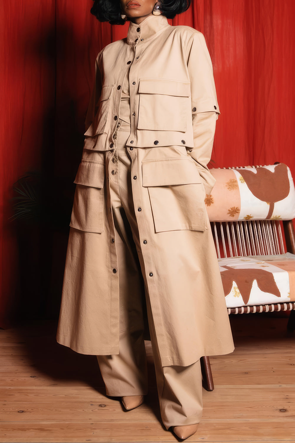 Reversible Long Coat with Large Pockets