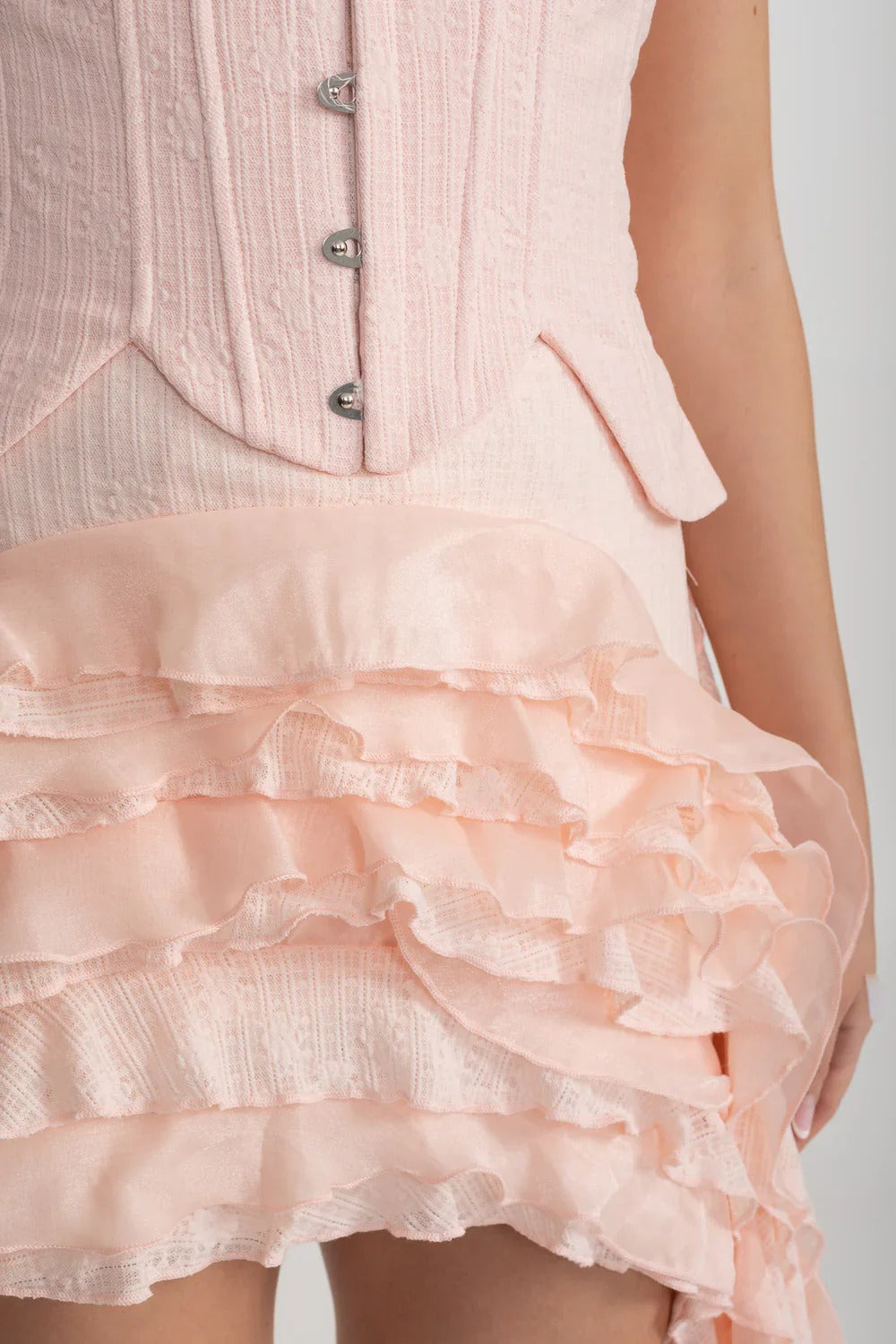 Ruffled High-Low Dress with Corset and Hidden Shorts - Pink