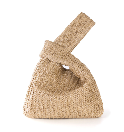 Knotted Top Handle Straw-Effect Bag