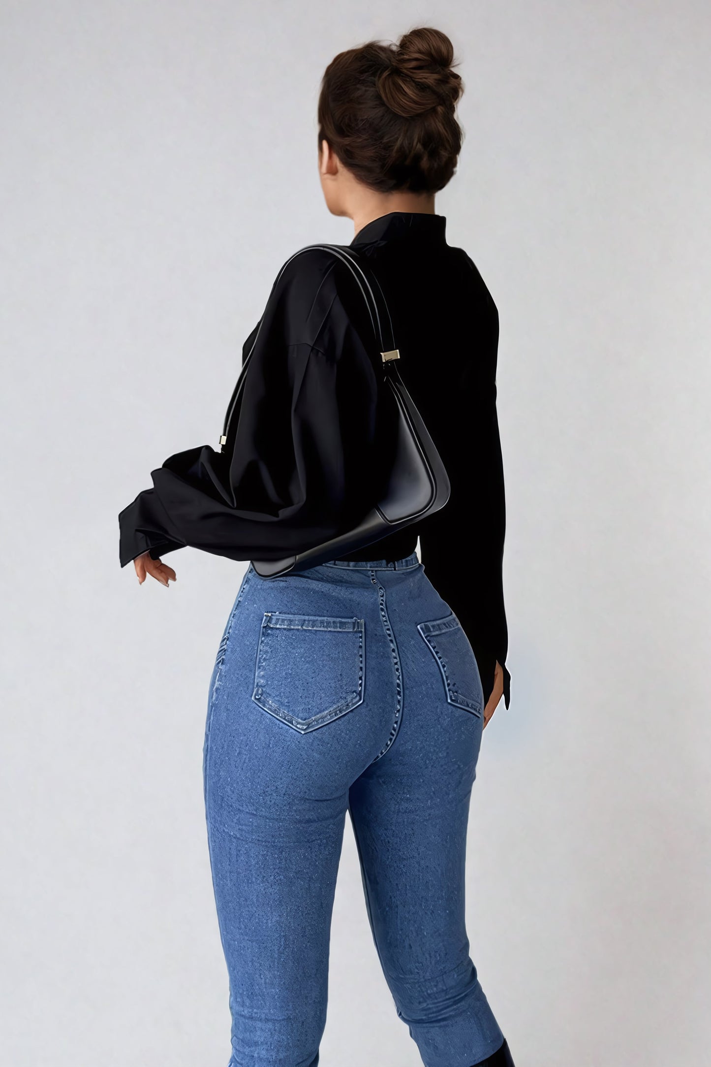 Cropped Collared Shirt with Lace-Up Tank Top - Black