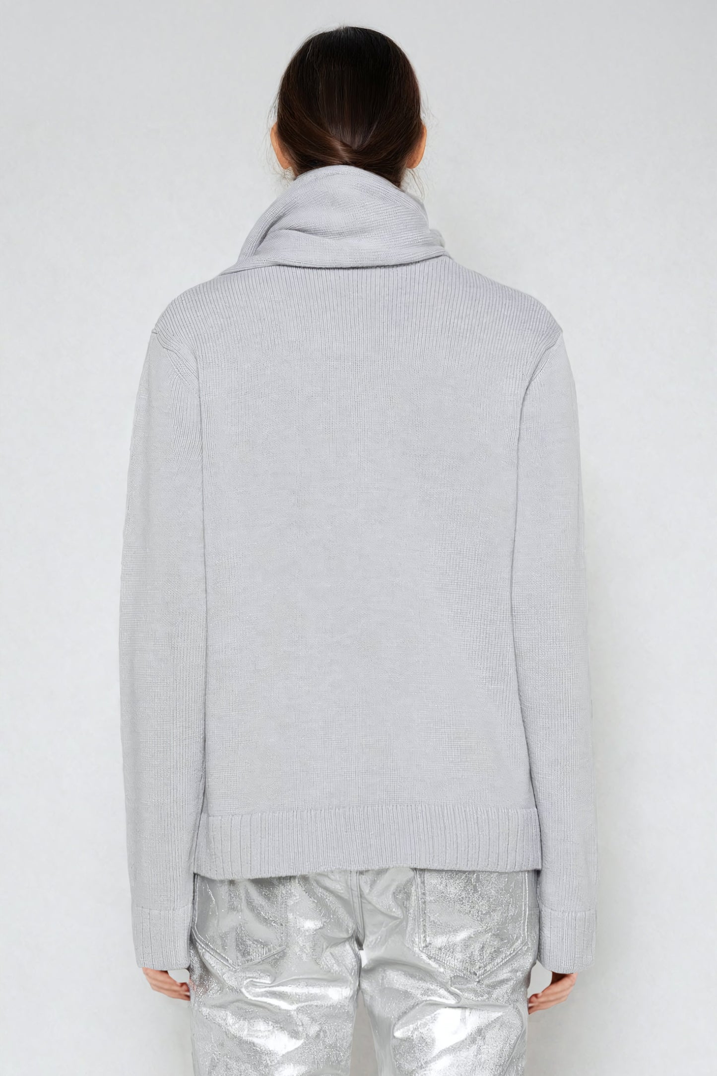 V-Neck Sweater with Detachable Hood - Gray