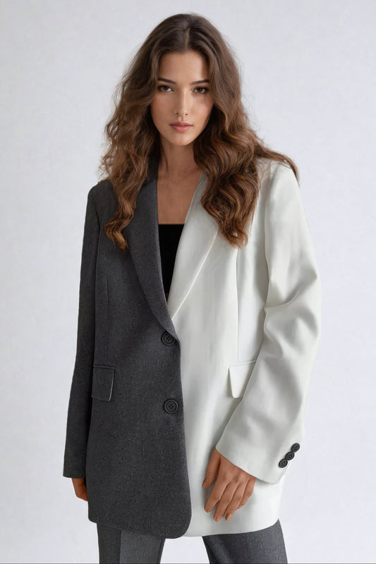 Blazer with Notched Lapel and Dual Button Detail - White