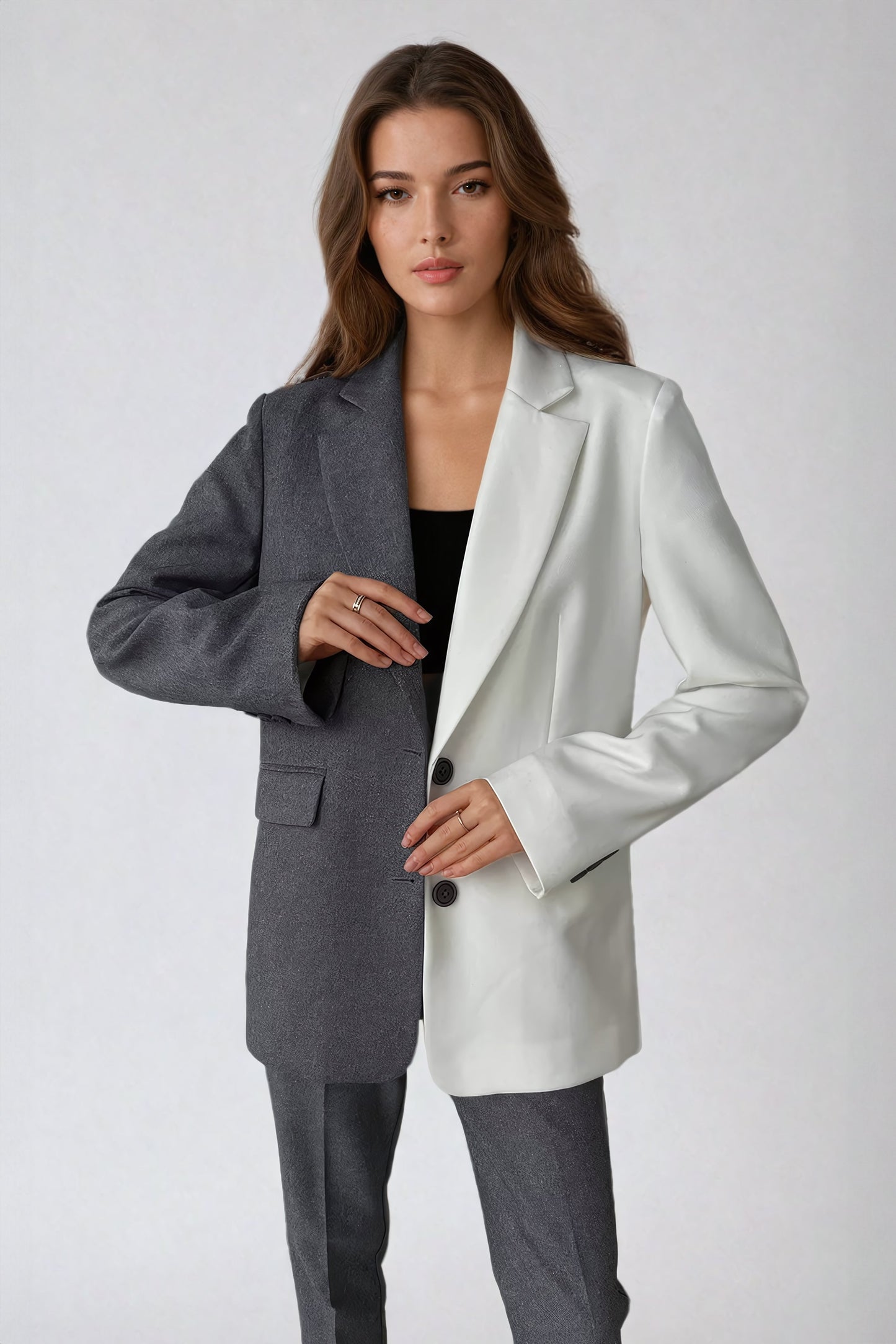 Blazer with Notched Lapel and Dual Button Detail - White