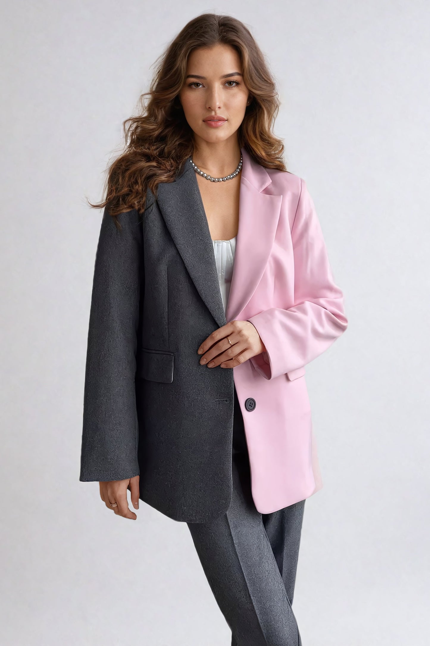 Blazer with Notched Lapel and Dual Button Detail - Pink