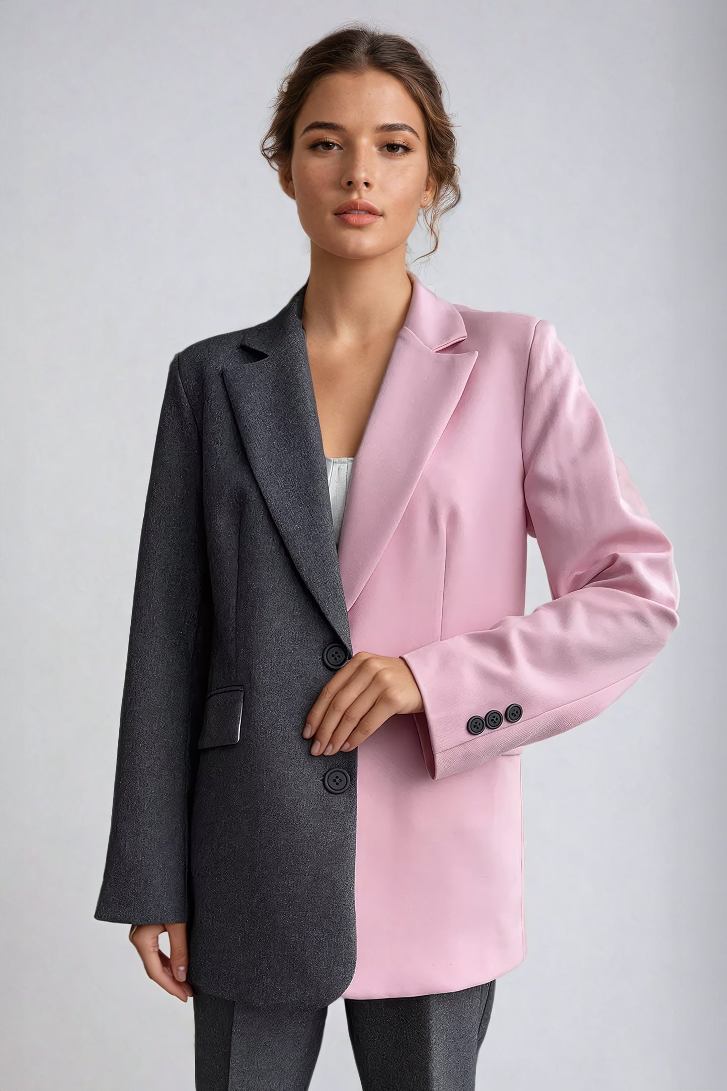 Blazer with Notched Lapel and Dual Button Detail - Pink