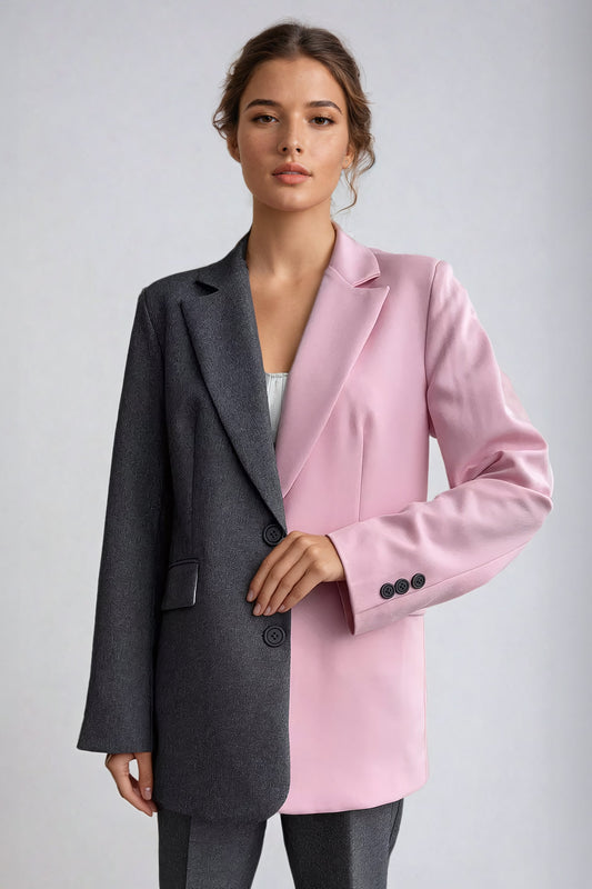 Blazer with Notched Lapel and Dual Button Detail - Pink