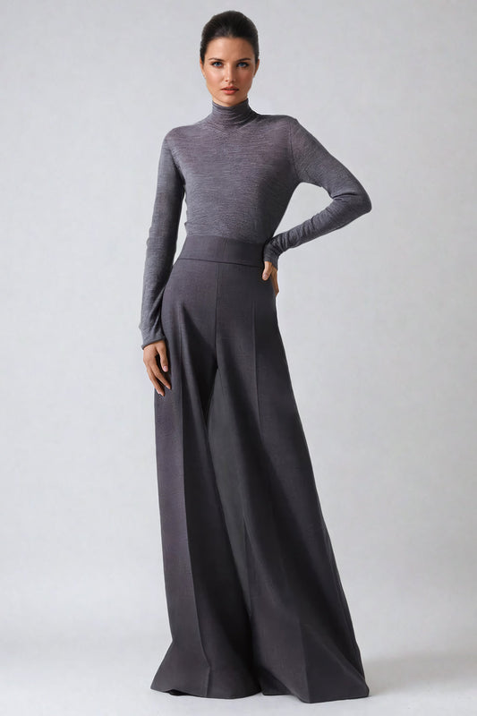 High-Waisted Wide-Leg Trousers - Gray